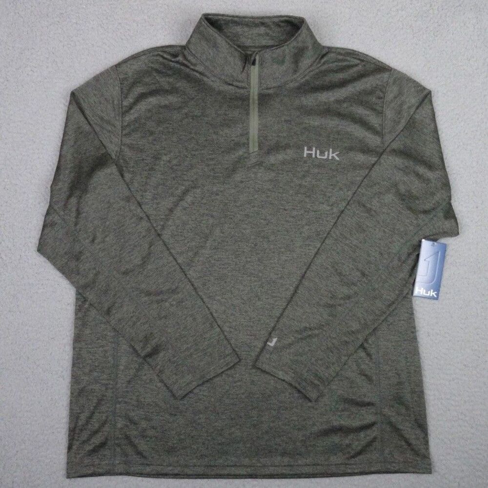 HUK Shirt Mens Large Heather Moss Green Coldfront 1/4 Zip Fishing Pullover NWT